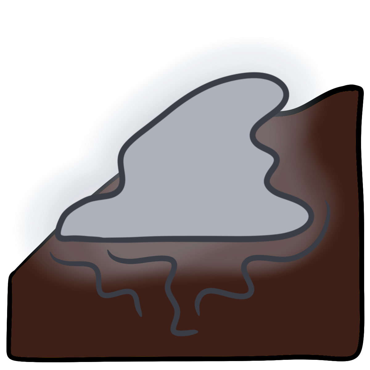 A drooping gray glowing blob with squiggly lines beneath it. Curved dark brown skin fills the bottom half of the background.